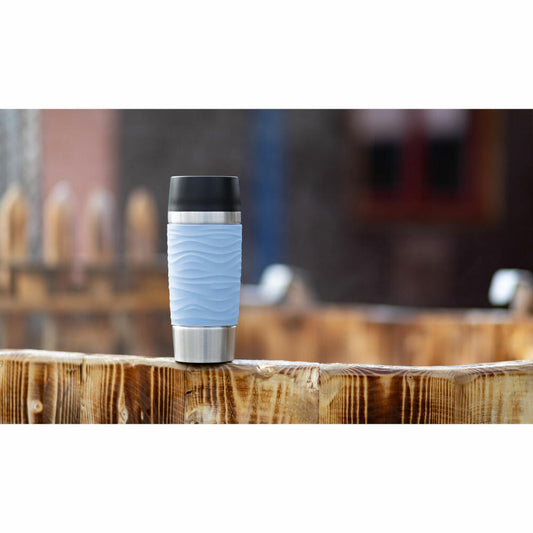 Emsa TRAVEL MUG Waves Isolierbecher Quick Press, Kaffeebecher, Mug, Coffee To Go Becher, Edelstahl/Silikon, Puder-Rosa, 360 ml, N2010600