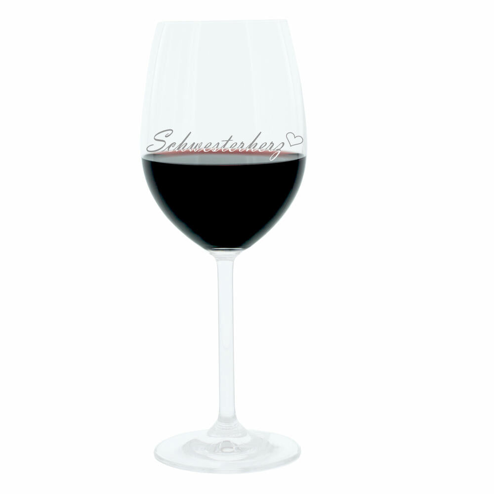 Leonardo wine glass 400 ml, sister heart, gift mood glass with engraving, sister heart, mood glass, glass, 22 cm