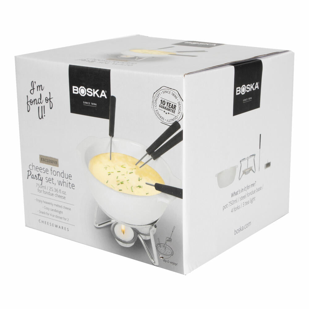 Boska Käsefondue-Set Party, Fondue Set, Käse Fondue, mit 4 Gabeln, Keramik, Weiss, 750 ml, 853548