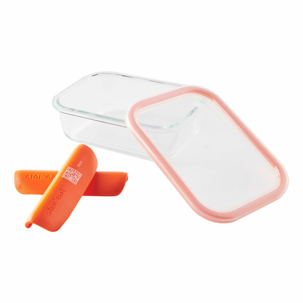 Mastrad StorEat S intelligenter Aufbewahrungsbehälter für Lebensmittel, Borosilikatglas, Orange, 640 ml, F93009