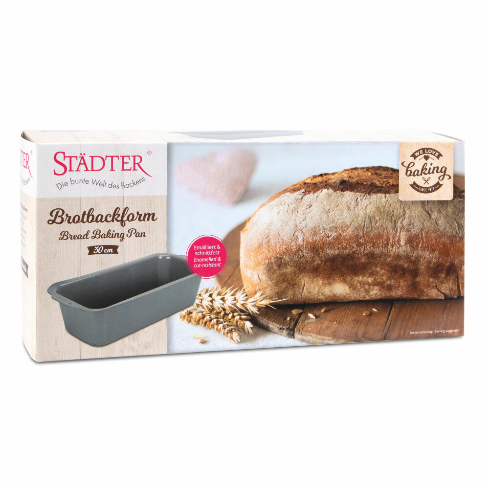 Städter We Love Baking bread baking pan, bread pan, baking pan, bread baking pan, metal, silver enamelled, 30 x 13 cm / H 8 cm, 661639