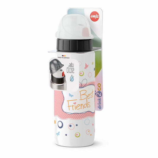 Emsa Drink2Go Light Steel Trinkflasche Best Friends, Trink Flasche, Getränkeflasche, Outdoorflasche, Edelstahl / Kunststoff, Weiß, 600 ml, 518367