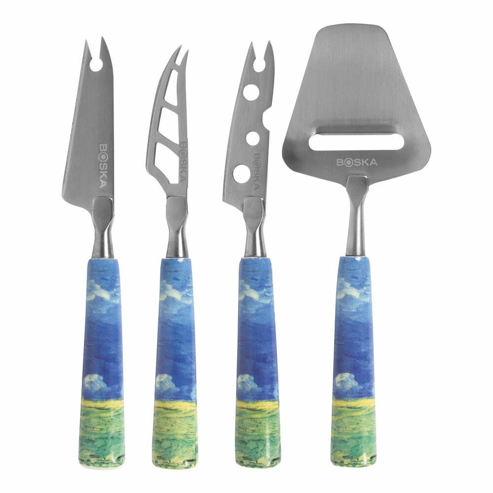 Boska Käsemesser-Set Mini Van Gogh - Weizenfeld, 4-tlg., Käsemesser, Käsehobel, Keramik, Edelstahl, Silber, 854004