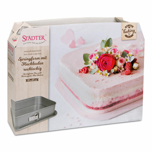 Städter We Love Baking Springform Rectangular, Cake Baking Pan, Baking Pan, Cake Pan, Metal, Silver, 33 x 23 cm / H 7 cm, 661417