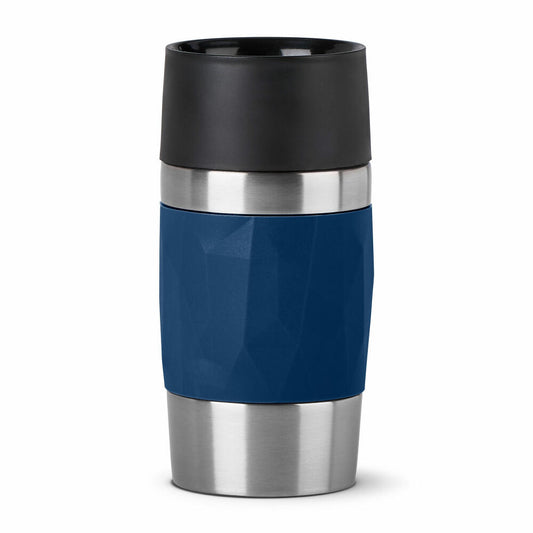 EMSA Travel Mug Compact Thermobecher, Isolierbecher, Isobecher, Thermo Becher, Edelstahl / Silikon, Dunkelblau, 0.3 L, N21608