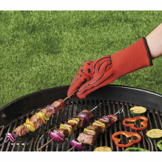 Mastrad BBQ Grillhandschuh Beidhändig, Hitzeschutzhandschuh, Kochhandschuh, Aramidfasern, Polyester, Silikon, Rot, F80810