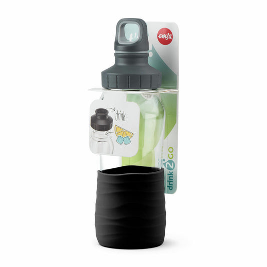 EMSA Drink2Go Glass Trinkflasche, Wasserflasche, Flasche, Glas / Silikon, Schwarz, 0.5 L, N31009