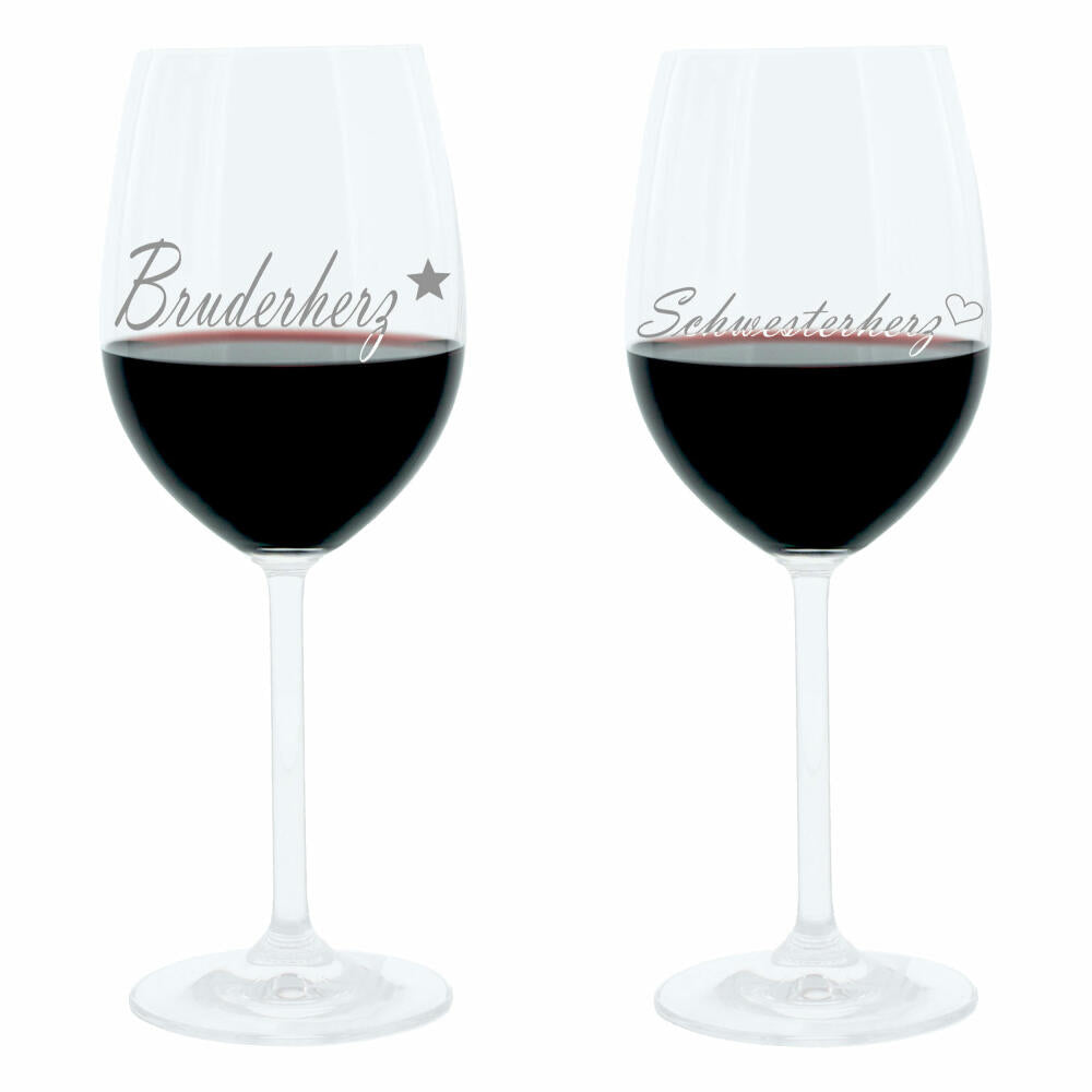 Leonardo wine glass 400 ml, set of 2, sister heart brother heart, mood glass with funny engraving, mood glass, 22 cm