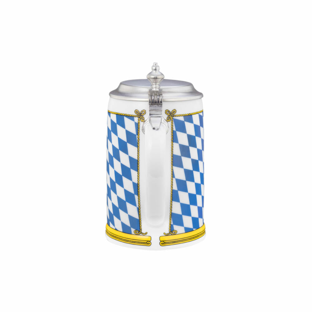 Seltmann Weiden Compact Bierkrug mit Deckel, Bier Krug, Maßkrug, Porzellan, Bayern Dekor, 740 ml, 001.617239