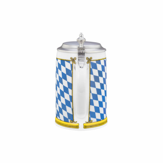 Seltmann Weiden Compact Bierkrug mit Deckel, Bier Krug, Maßkrug, Porzellan, Bayern Dekor, 740 ml, 001.617239