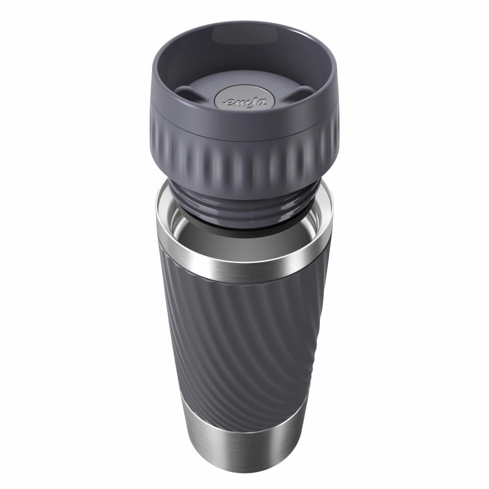 Emsa TRAVEL MUG EASY TWIST Isolierbecher, Kaffeebecher, Mug, Coffee To Go Becher, Edelstahl/Silikon, Anthrazit, 360 ml, N2011500