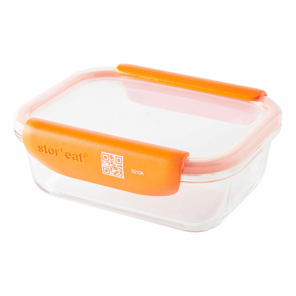 Mastrad StorEat S intelligenter Aufbewahrungsbehälter für Lebensmittel, Borosilikatglas, Orange, 640 ml, F93009