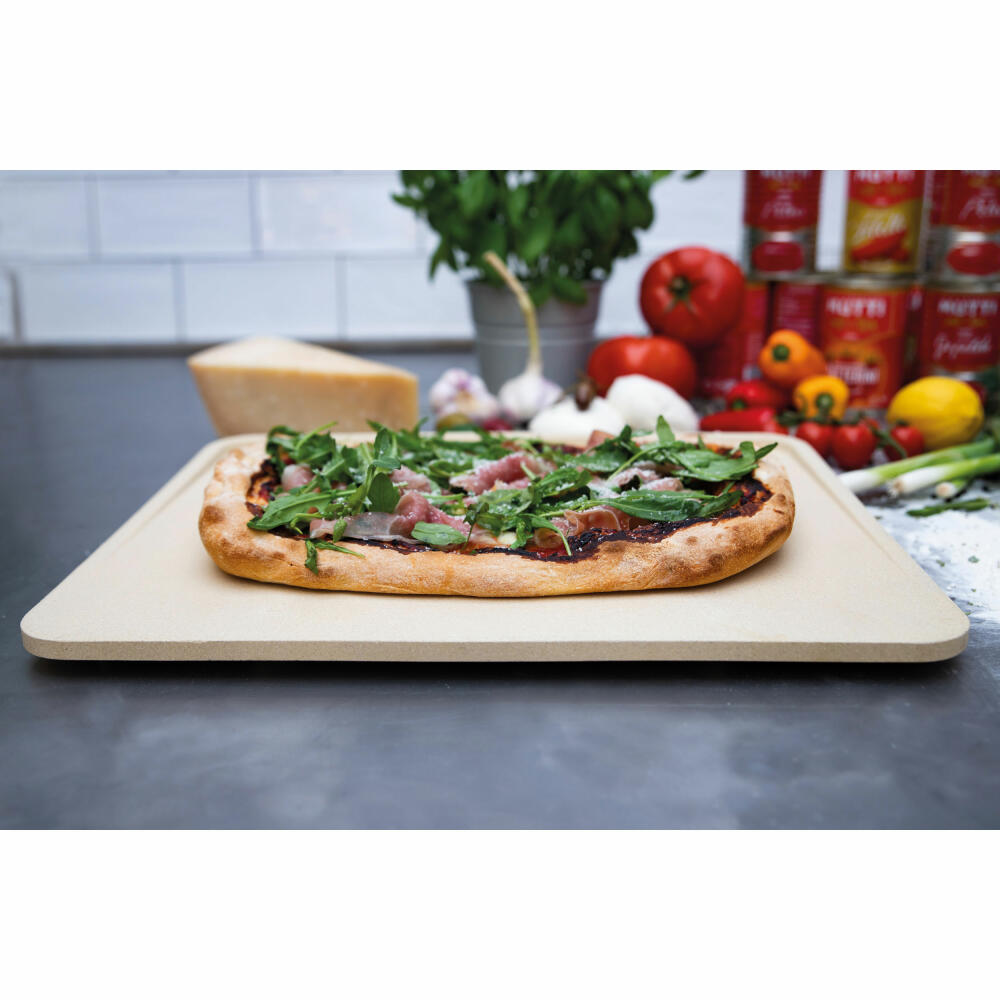 Boska Pizza Stein Deluxe Rechteckig, Pizzastein, Pizza-Backstein, Pizzaplatte, Cordierit, Crème, 40 x 32 cm, 320511