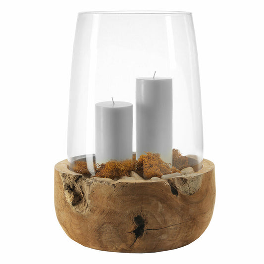 Leonardo Windlicht mit Teaksockel, Tischlicht, Wind Licht, Glas, Holz, H 45 cm, 084416