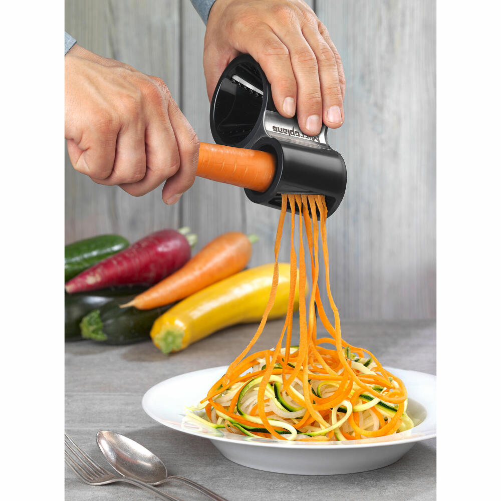 Microplane spiral cutter 2-in-1, strip cutter, vegetable sharpener, stainless steel, black, 48000