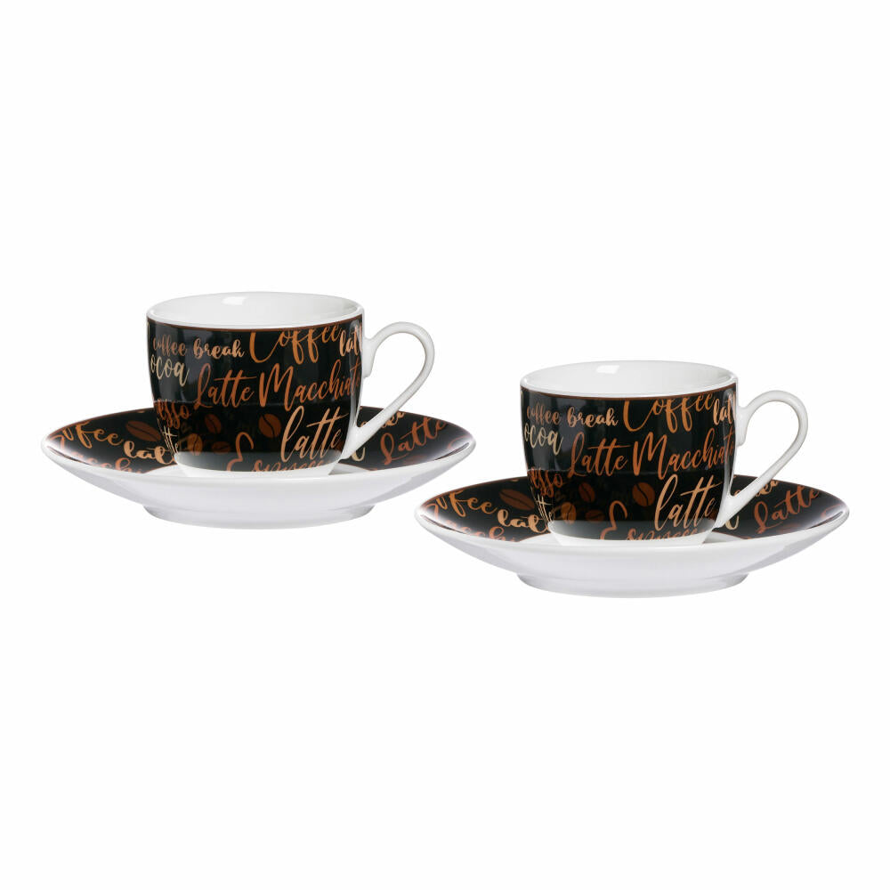 Ritzenhoff & Breker Espresso-Set Aromatico, 4-tlg., Espressotasse, Tasse, Obertasse, Untertasse, Porzellan, Braun, 90 ml, 422382