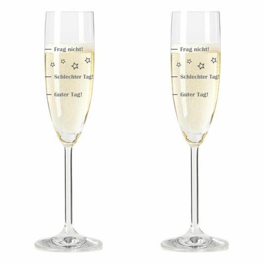 Leonardo champagne glass, set of 2, Good day!, Bad day!, Don't ask!, mood glass with funny engraving, Mood champagne glass, 210 ml