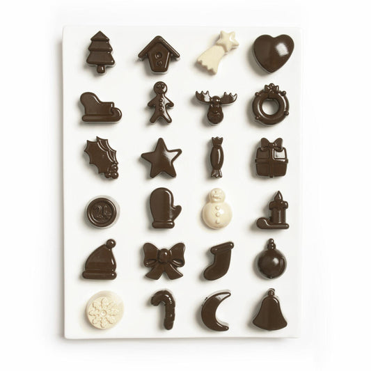 Mastrad Praline Mould Holiday Assortment, Christmas Motifs, Chocolate Mould, Plastic, Brown, F48416