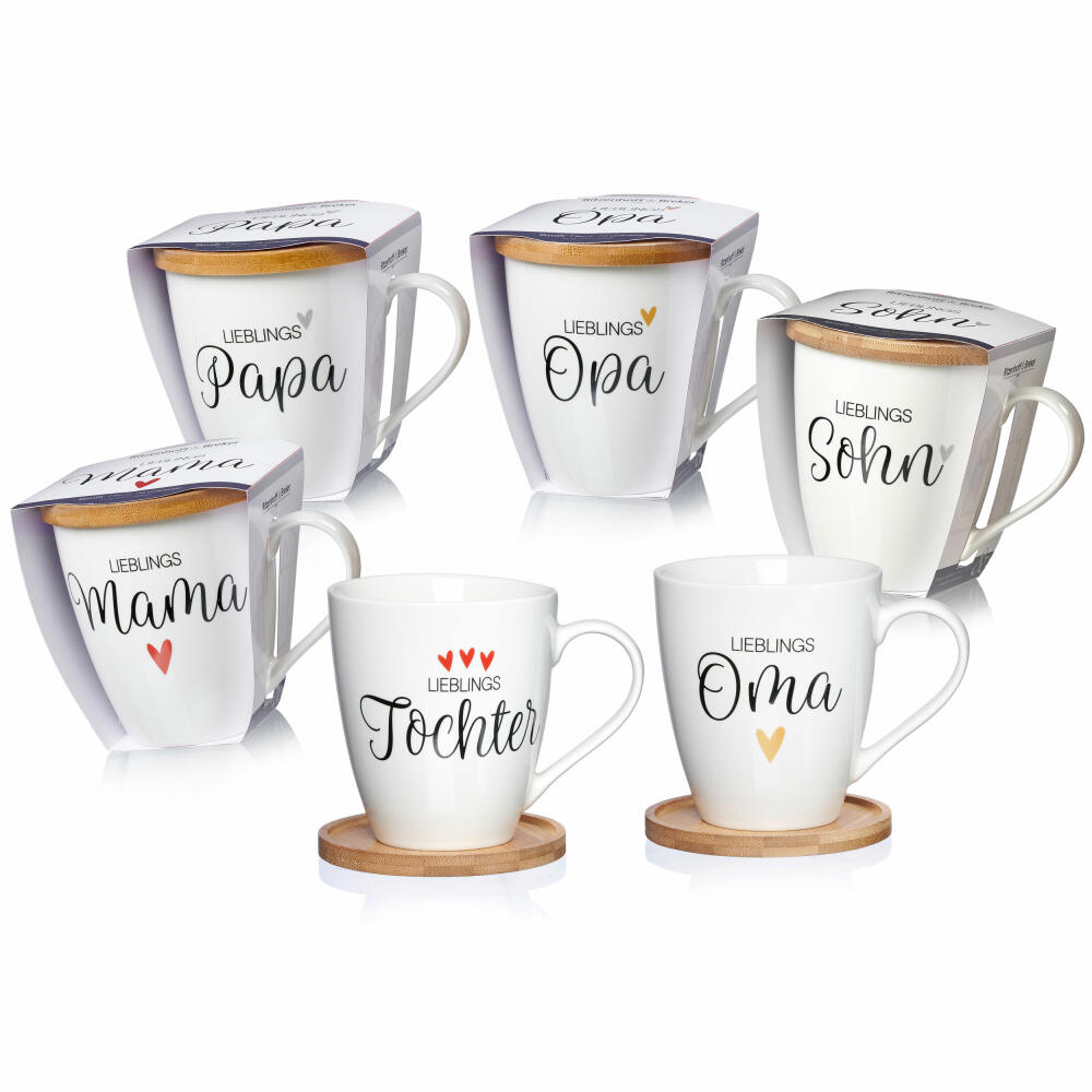 Ritzenhoff & Breker Becher Family Oma, mit Untersetzer, Kaffeebecher, Tasse, mit Henkel, Porzellan, Weiß, 560 ml, 416596