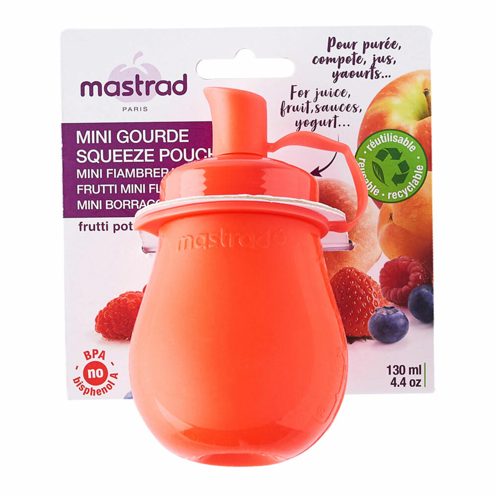 Mastrad Frutti Pot Smoothie-Flasche, Smoothie-Behälter, Speisegefäß, Silikon, Kunststoff, Rot, 130 ml, F38910