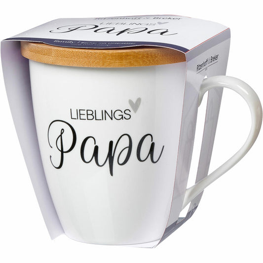 Ritzenhoff & Breker Becher Family Papa, mit Untersetzer, Kaffeebecher, Tasse, mit Henkel, Porzellan, Weiß, 560 ml, 416589