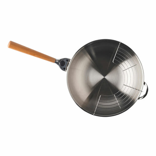 Mastrad OWok Gourmet Wok, Wokpfanne, Bratpfanne, Wokschale, Inox-Stahl, Silber, 32 cm, F63800