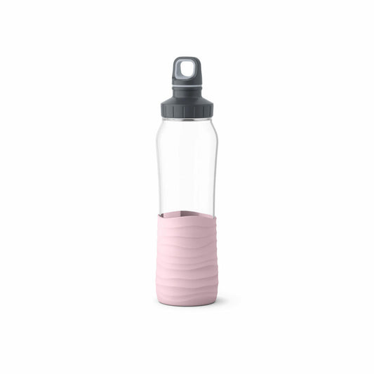 EMSA Drink2Go Glass Trinkflasche, Wasserflasche, Flasche, Glas / Silikon, Puder-Rosa, 0.7 L, N31005