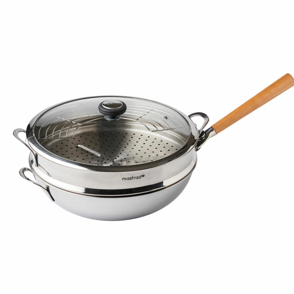 Mastrad OWok steam basket with lid, steamer, steam insert, stainless steel, silver, F63880