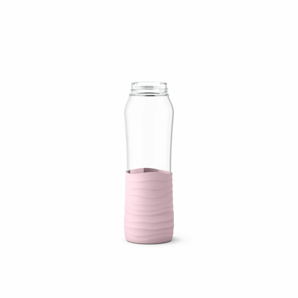 EMSA Drink2Go Glass Trinkflasche, Wasserflasche, Flasche, Glas / Silikon, Puder-Rosa, 0.7 L, N31005