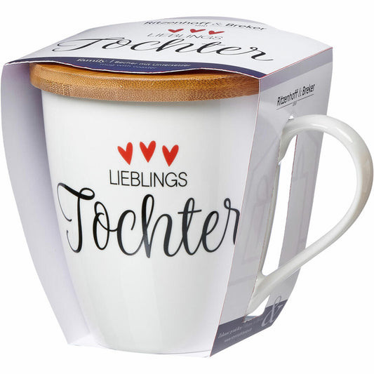 Ritzenhoff & Breker Becher Family Tochter, mit Untersetzer, Kaffeebecher, Tasse, mit Henkel, Porzellan, Weiß, 560 ml, 416619