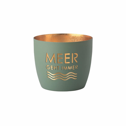 Gift Company Windlicht Madras Meer geht immer M, Teelichthalter, Kerzenhalter, Eisen, Powder Blue / Gold, H 8.5 cm, 1155204063