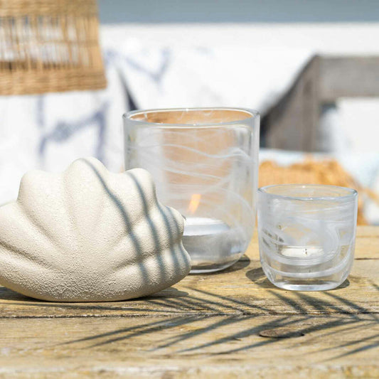 Leonardo Tischlicht Salerno, Teelichthalter, Windlicht, Kerzenhalter, Kalk-Natron-Glas, Weiß, H 7 cm, 053341