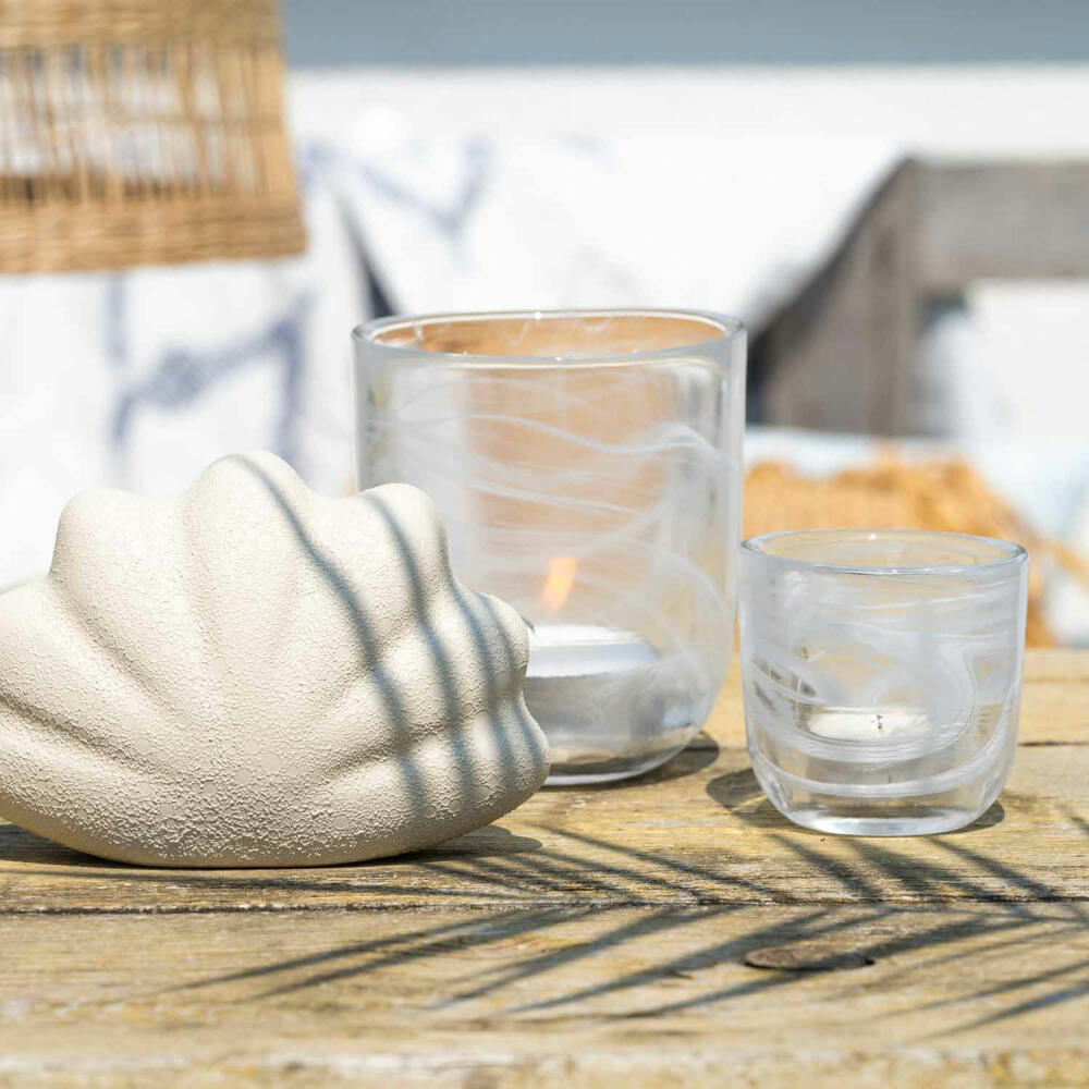 Leonardo table light Salerno, tealight holder, lantern, candle holder, soda-lime glass, white, H 7 cm, 053341