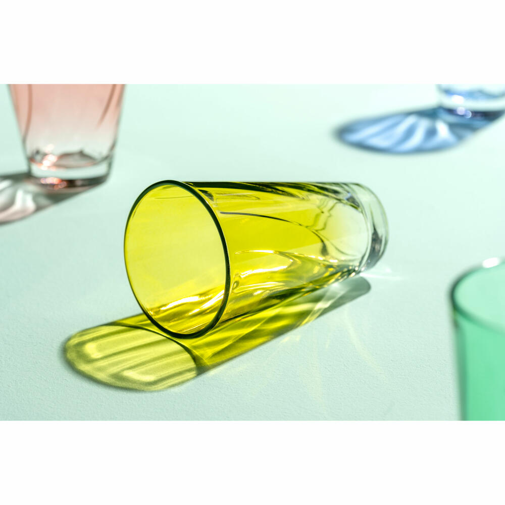 Leonardo drinking glass Twist, water glass, juice glass, soda-lime glass, yellow, 300 ml, 046970