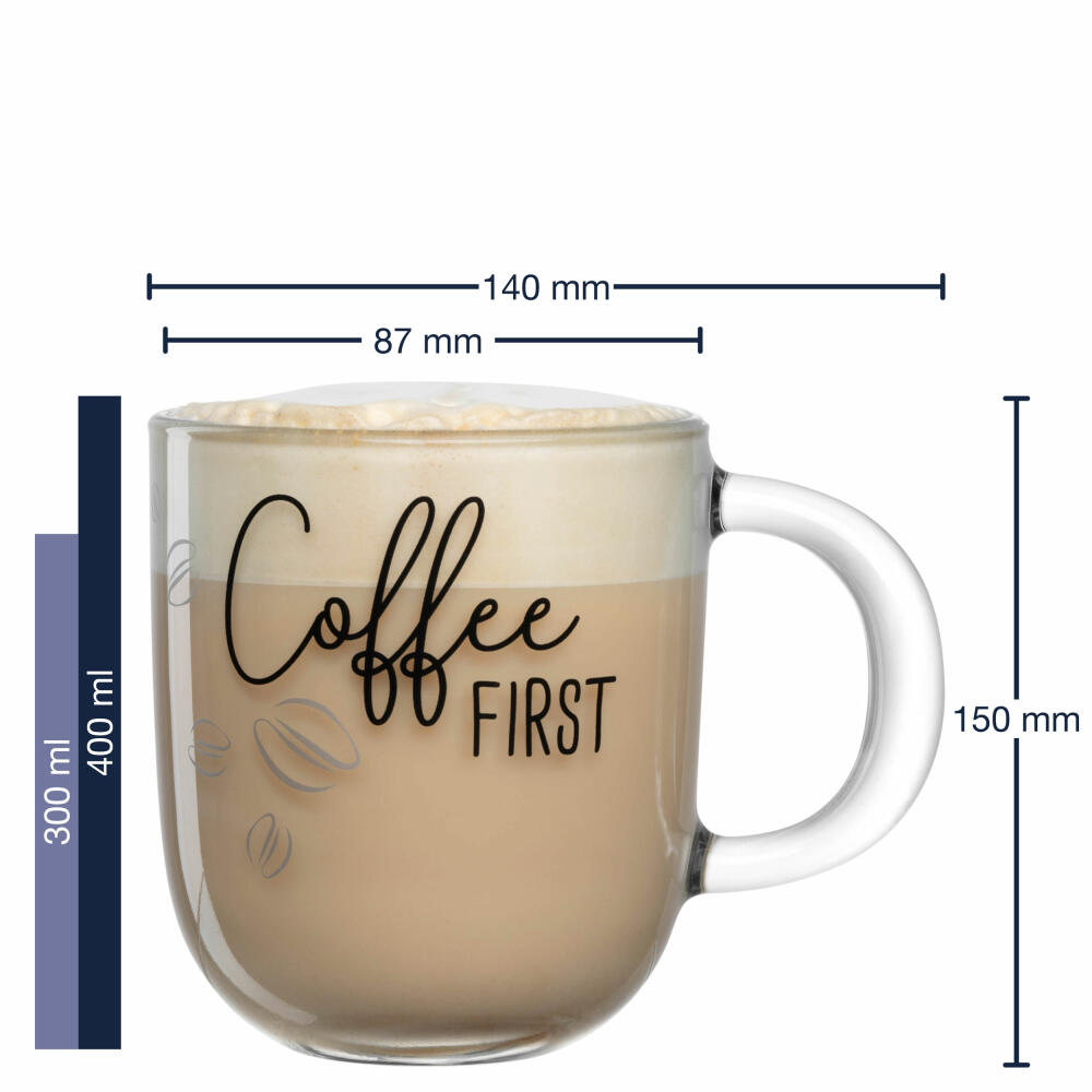 Leonardo Cup Ufficio Coffee First, Coffee Cup, Mug, Glass Cup, Soda-lime Glass, 400 ml, 047077