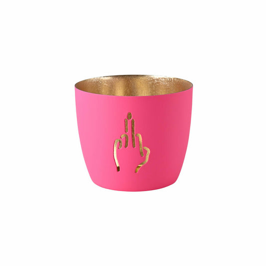 Gift Company Lantern Madras Middle Finger M, Tealight Holder, Candle Holder, Iron, Hot Pink / Gold, H 8.5 cm, 1172004013