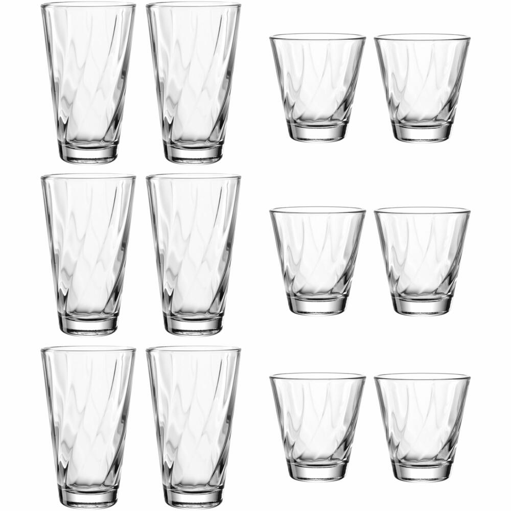 Leonardo drinking glass set Twist, 12 pcs, drinking glass, water glass, long drink glass, soda-lime glass, 023592