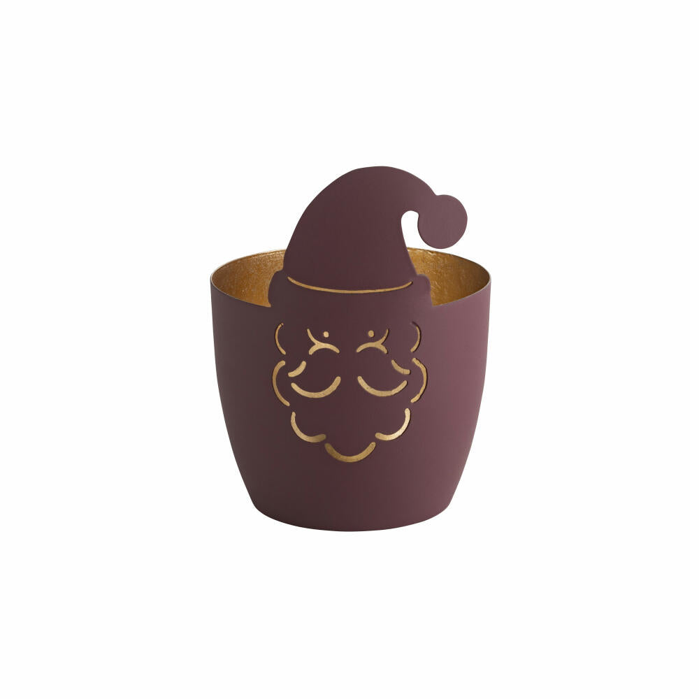 Gift Company Windlicht Madras Weihnachtsmann M, Teelichthalter, Kerzenhalter, Eisen, Burgundy / Gold, H 12 cm, 1101601017
