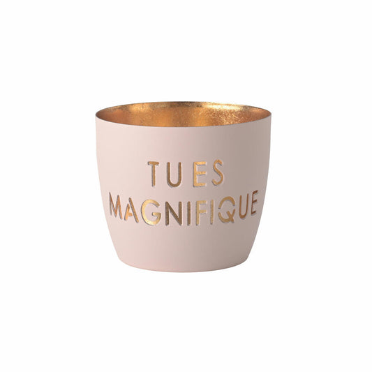 Gift Company Windlicht Madras Tu es magnifique M, Teelichthalter, Kerzenhalter, Eisen, Pastellrosa / Gold, H 8.5 cm, 1156204076