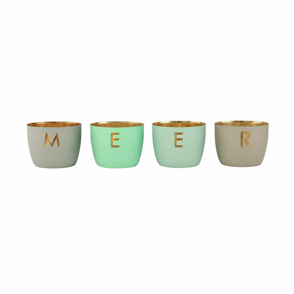 Gift Company lantern Madras Sea XS, set of 4, tealight holder, candle holder, iron, flannel / aqua / pastel blue / sandstone, H 4.5 cm, 1171102020