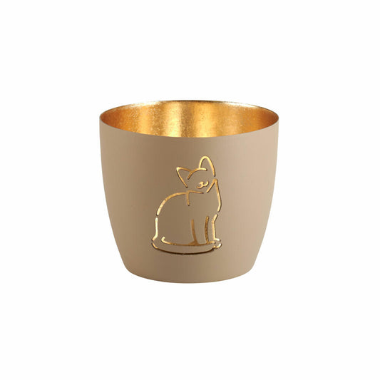 Gift Company lantern Madras cat M, tealight holder, candle holder, iron, sandstone / gold, H 8.5 cm, 1121504029