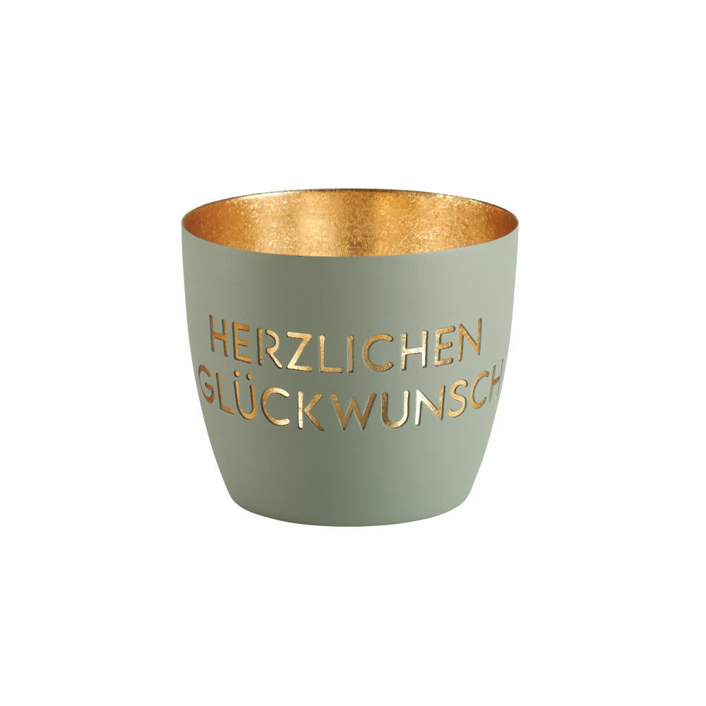 Gift Company Windlicht Madras Herzlichen Glückwunsch M, Teelichthalter, Kerzenhalter, Eisen, Flannel / Gold, H 8.5 cm, 1121904030