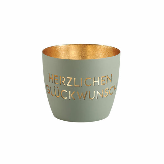 Gift Company Windlicht Madras Herzlichen Glückwunsch M, Teelichthalter, Kerzenhalter, Eisen, Flannel / Gold, H 8.5 cm, 1121904030