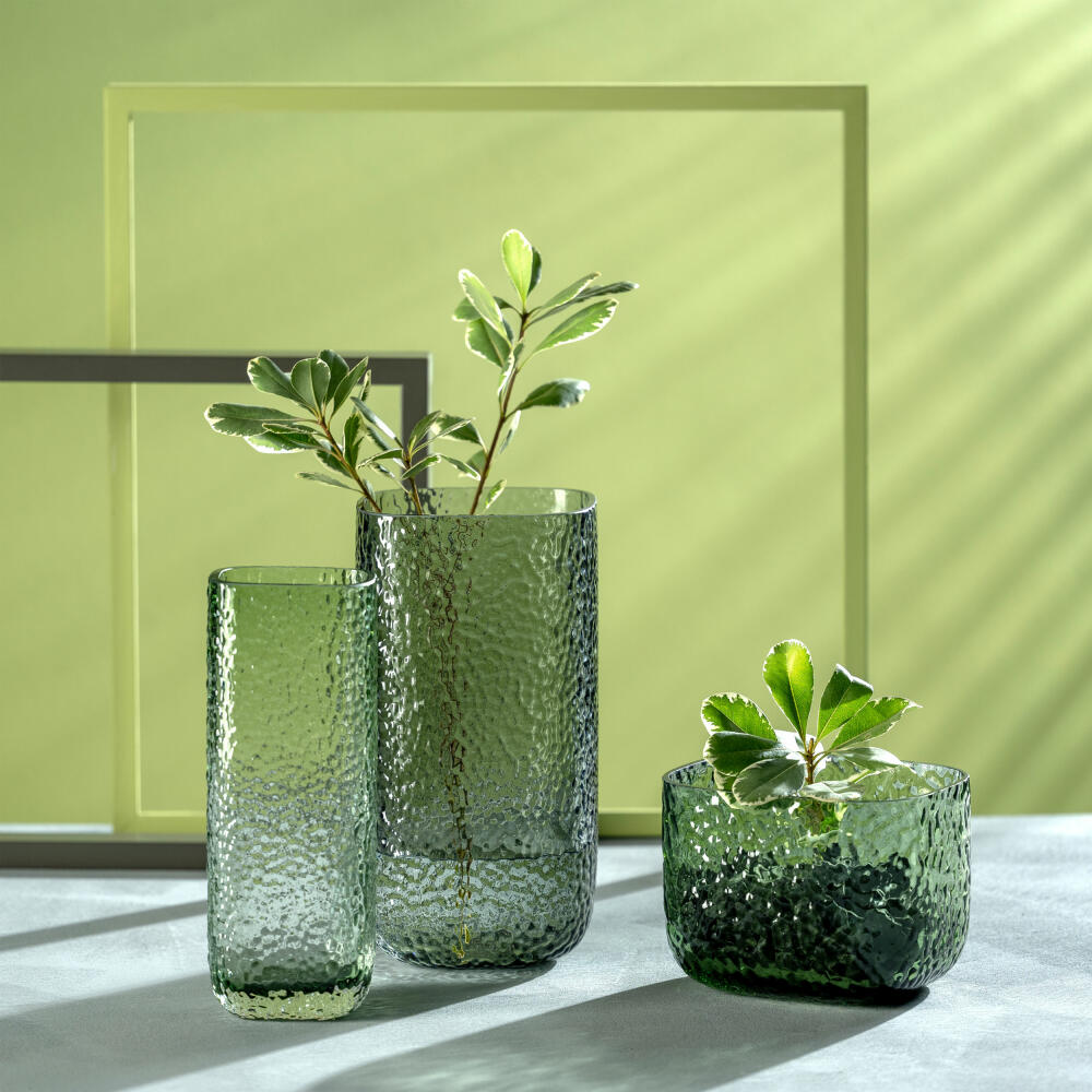 Leonardo Vase Martello, decorative vase, flower vase, plant bowl, glass, green, H 13 cm, 033200