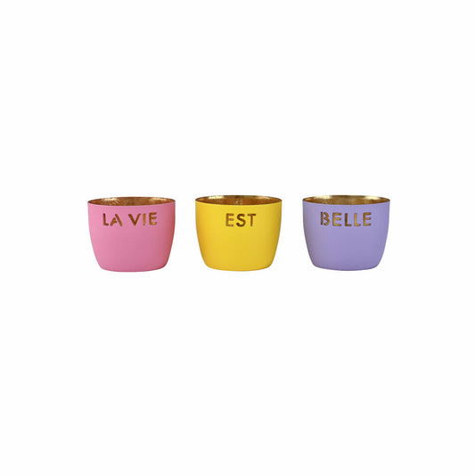 Gift Company lantern Madras La vie est belle XS, set of 3, tealight holder, candle holder, iron, pink / yellow / purple, H 4.5 cm, 1170802020