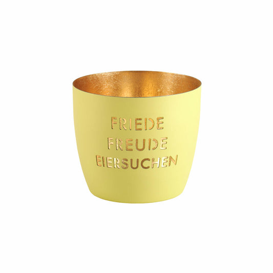 Gift Company Lantern Madras Peace Joy Pancakes M, Tealight Holder, Candle Holder, Iron, Pastel Yellow / Gold, H 8.5 cm, 1122604080