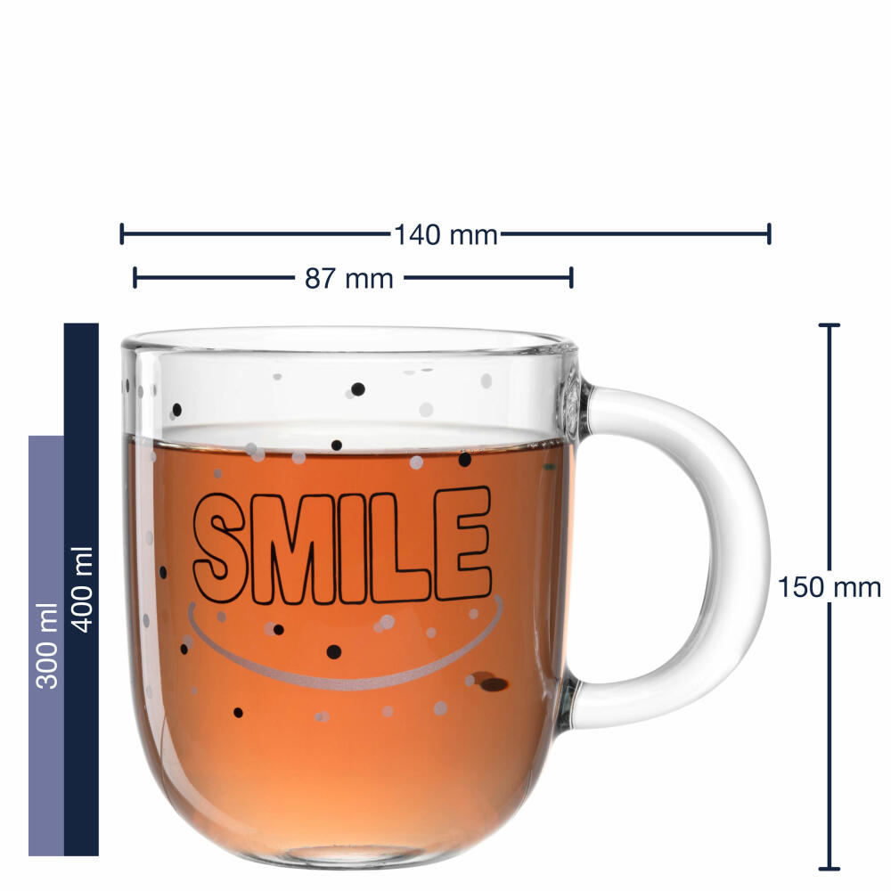 Leonardo Ufficio Smile Mug, Coffee Cup, Mug, Glass Cup, Soda-lime glass, 400 ml, 047080
