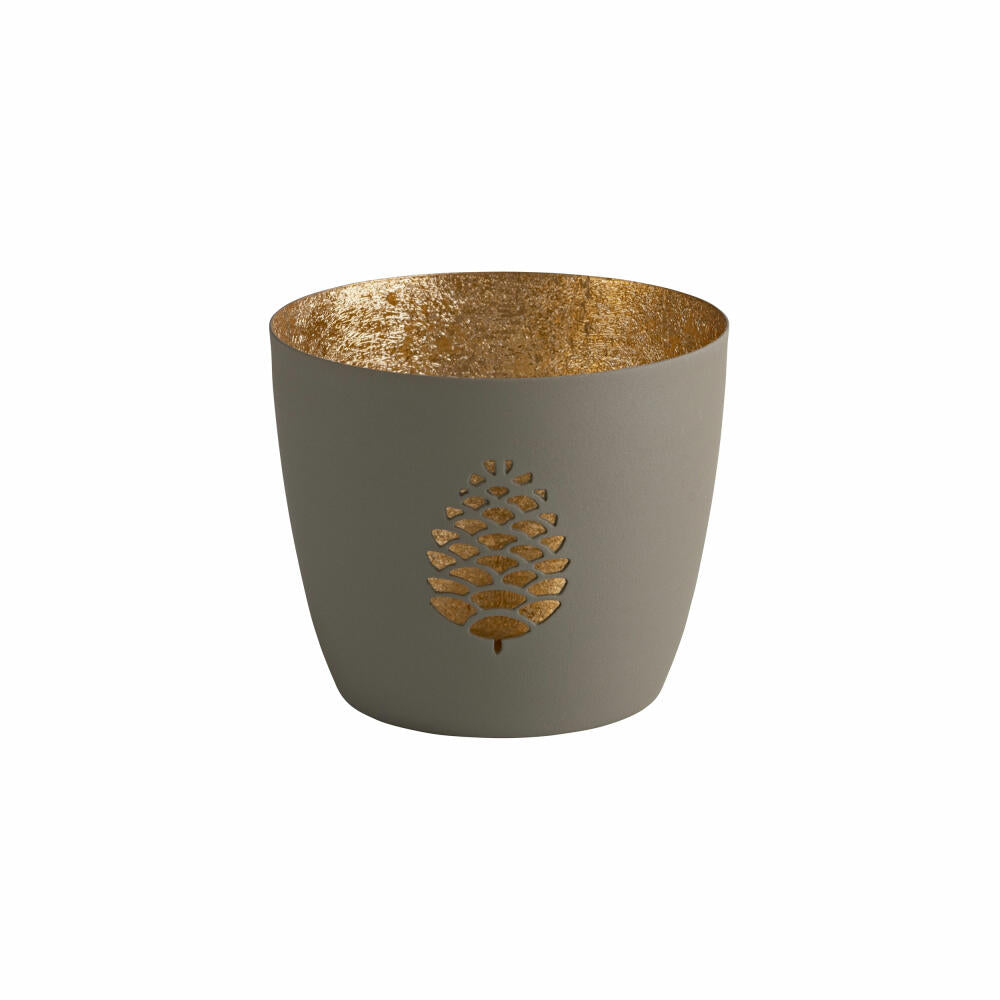 Gift Company Lantern Madras Pine Cone M, Tealight Holder, Candle Holder, Iron, Flannel / Gold, H 8.5 cm, 1101104030