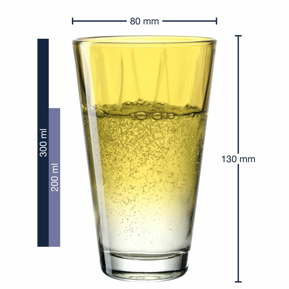 Leonardo drinking glass Twist, water glass, juice glass, soda-lime glass, yellow, 300 ml, 046970