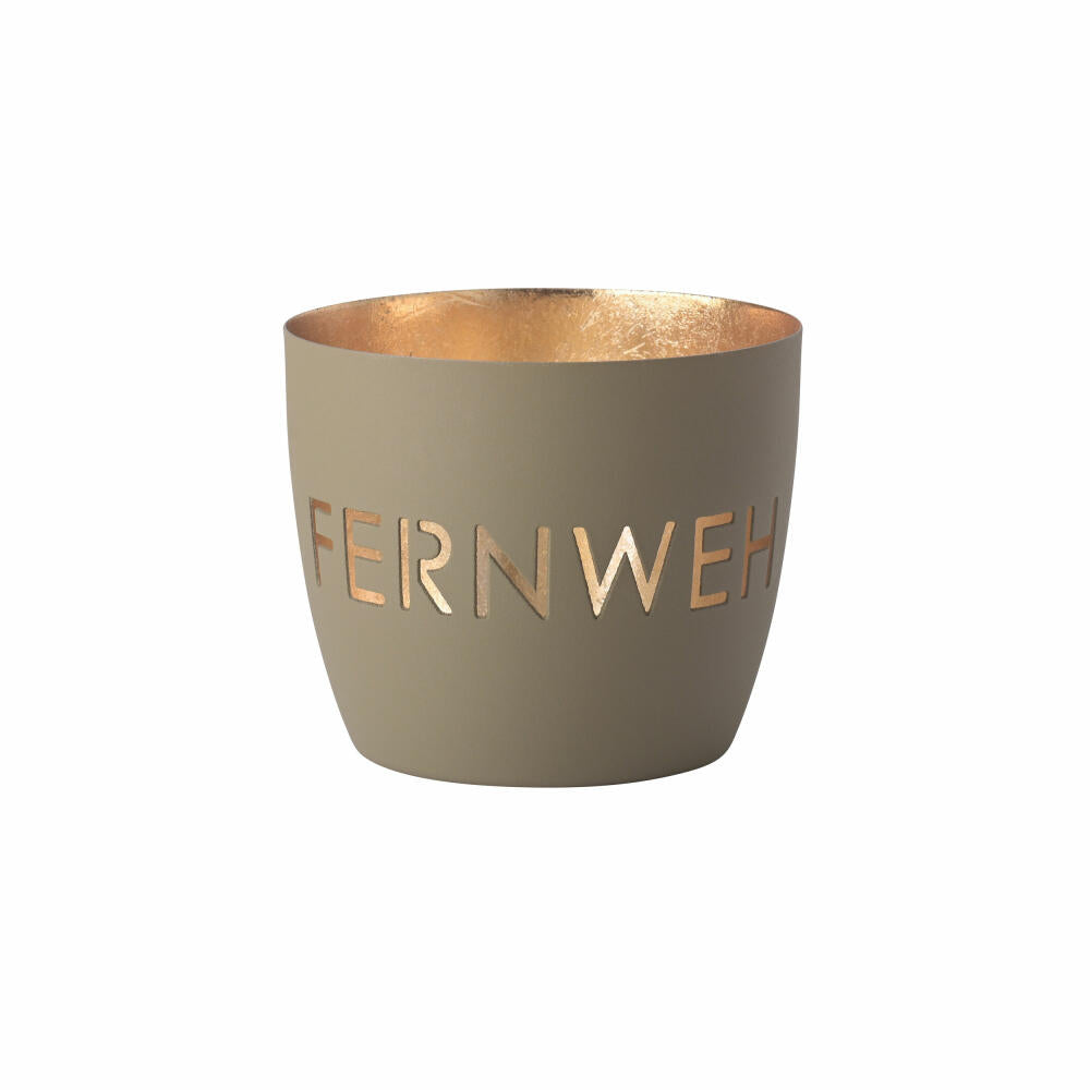 Gift Company Lantern Madras Fernweh M, Tealight Holder, Candle Holder, Iron, Sandstone / Gold, H 8.5 cm, 1155404029